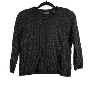 NWT EYN Womens Black Crochet Cardigan Sweater metallic size medium hidden snaps